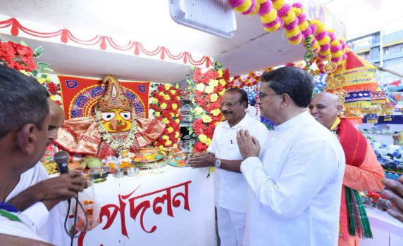 Tripura Governor, CM join traditional Rath Yatra in Agartala.